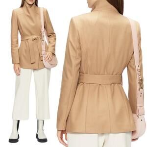 Ted Baker Rytaa Wool Blend Wrap Coat Belt Tie Camel Brown Size 4/ US 10
